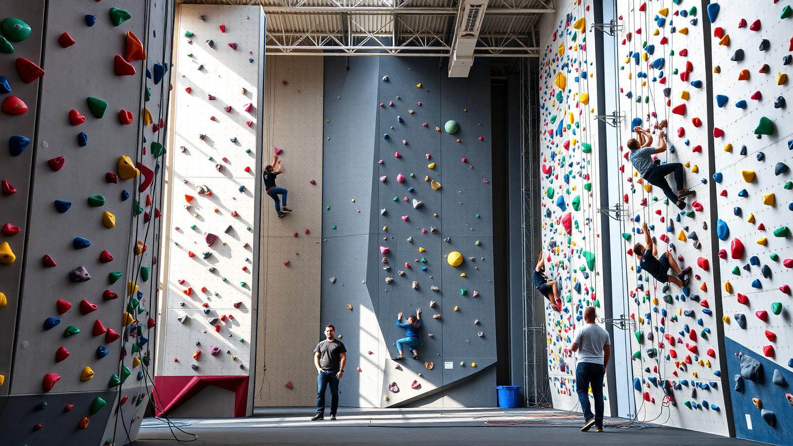 Palestra di arrampicata indoor con pareti attrezzate e climber