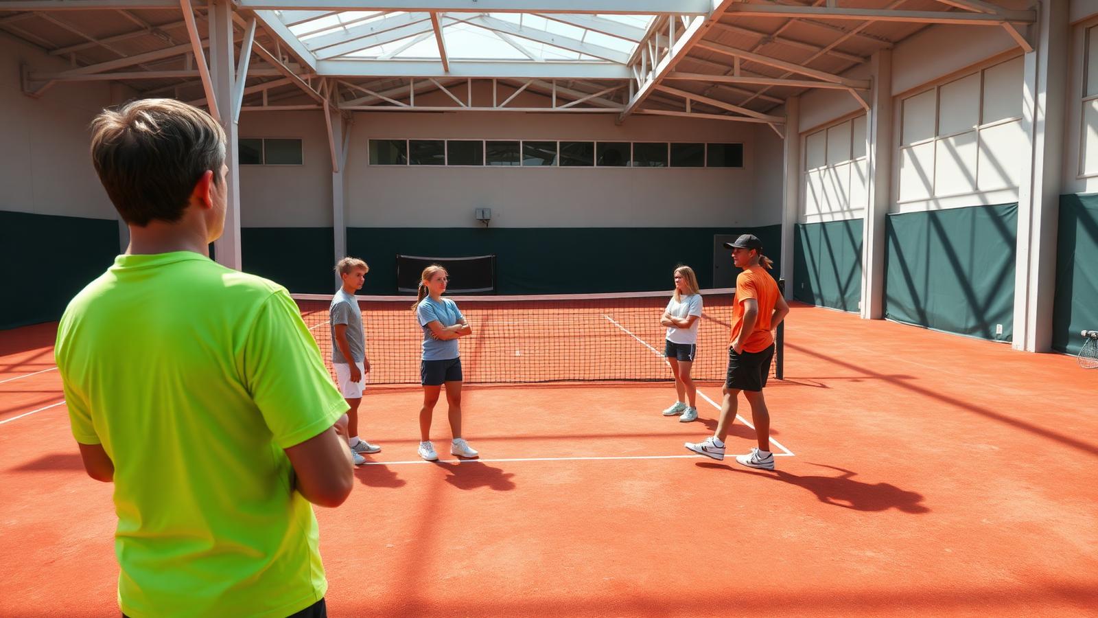 Campo da tennis con giocatori durante una lezione